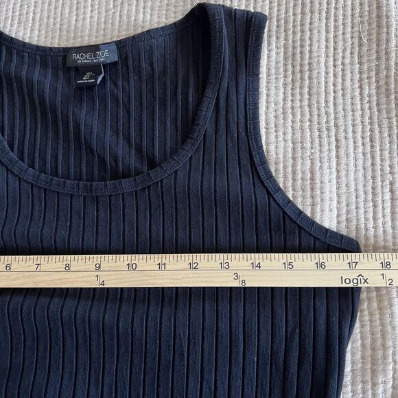 Rachel Zoe Dress Womens Large Black Ribbed Knit Tank Midi Sleeveless Scoop Neck - Picture 7 of 9